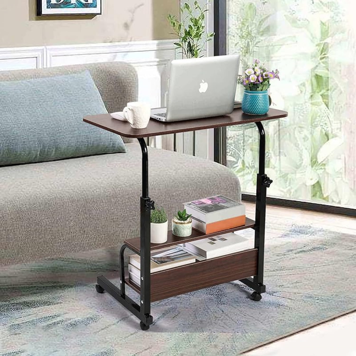 Adjustable Height Mobile Computer Desk for Small Space Rolling Writing with Wheels Corner Home Office Study Portable Bedrooms Work Desk Standing Desk