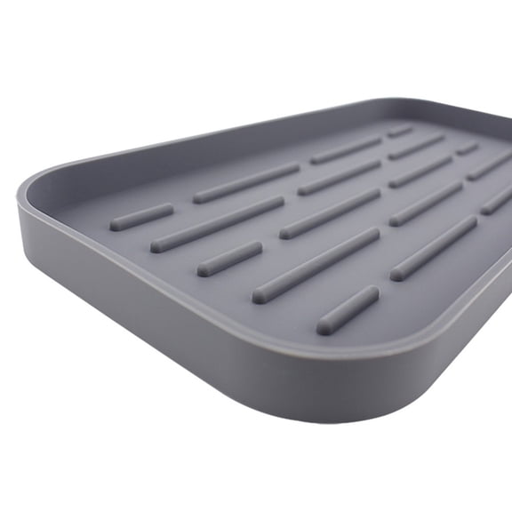 Thickened Silicone Drainage Tray Square, Drying Mat for Kitchen Counter Sink and Bathroom, Non-Slip Dish Pad, Easy Clean(Gray)