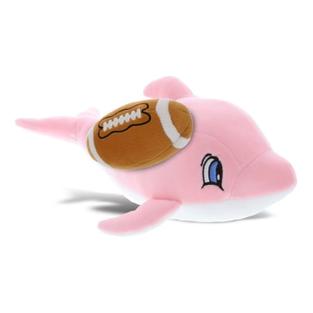 DolliBu Dolphin Stuffed Animal with Football Plush - Soft Huggable Dolphin Adorable Playtime Plush Toy Cute Wildlife GiftPlush Doll Animal Toy for Kids and Adults - 12 Inch