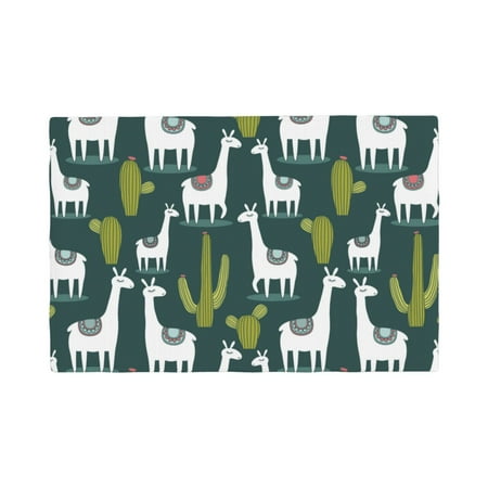 

Table Placemats Set of 6 - Cute alpaca Lamas cacti 12x18 In Faux Linen Double Heat Resistant Place Mats Cloth Indoor/Outdoor Placemats Washable Table Mats for Dining Kitchen Party