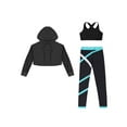 thumbnail image 4 of JanJean Kids Girls Workout Performance Competition Outfits Long Sleeve Hooded Drawstring Tops Vest Blue Green 12, 4 of 5