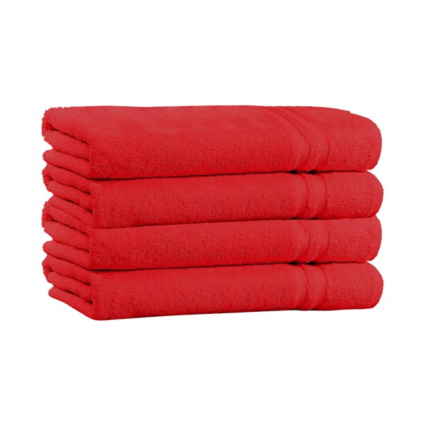 100 Cotton 4Pack Bath Towel Sets Extra Plush & Absorbent Red Bath