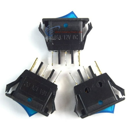 3 pack 12 Volt Lightning Blue LED Rocker Mini Switch On Off Car