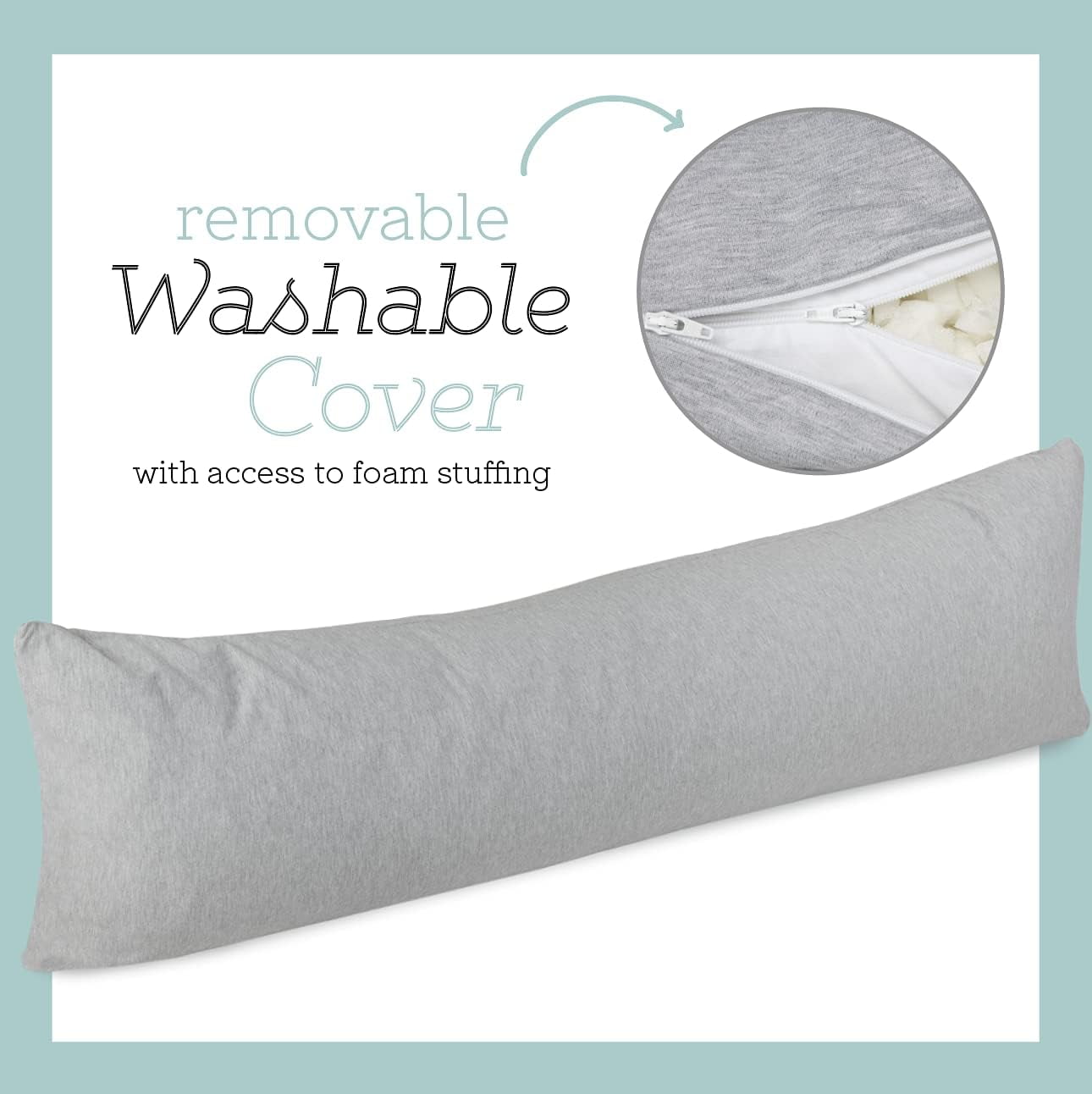 Full Body Pillow - Shredded Memory Foam with Washable Cover - Long, Hypoallergenic, Firm Hug Pillows for Side and Back Sleepers (54in, Cool Grey)
