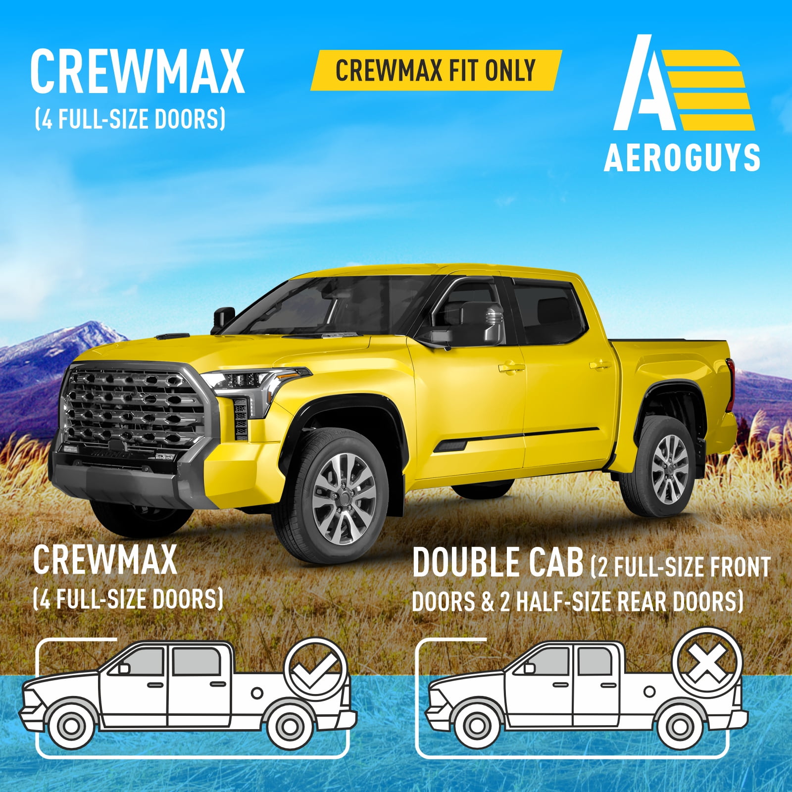AEROGUYS Extra Durable Window Deflectors In-Channel Window Visors Rain Guards Fit for Toyota Tundra 2022-2026 CrewMax, Sun Visors, Wind Vent for Shades, Exterior Car Accessories - 4 pcs. AG0915