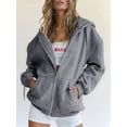 thumbnail image 3 of Womens Zip Up Hoodies Oversized Sweatshirts Fall School Fashion Outfits Casual Jackets Winter Clothes Dark Gray XXL, 3 of 7