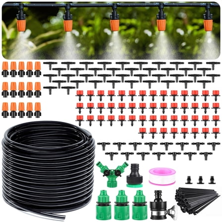 Garden Watering System,164FT/50M Drip Irrigation System Kits with 1/4 inch Blank Distribution Tubing Hose, Automatic Irrigation Equipment Set for Patio Lawn