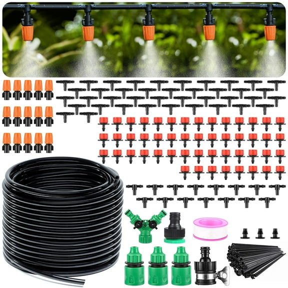 Garden Watering System,164FT/50M Drip Irrigation System Kits with 1/4 inch Blank Distribution Tubing Hose, Automatic Irrigation Equipment Set for Patio Lawn