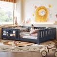 thumbnail image 3 of Bellemave Full Size Floor Bed with Bookshelf, Wood Montessori Beds with Slats and Safety Guardrail, Low Profile Queen Bed Frame with Fence, No Box Spring Needed (Blue), 3 of 9