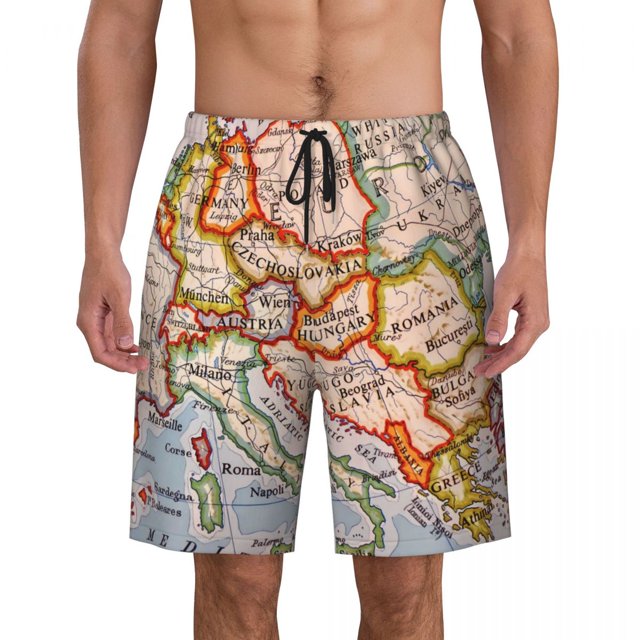 Men Board Shorts World Map Y2K Funny Swimming Trunks Colorful Geographic Quick Dry Trendy Large Size Beach Shorts
