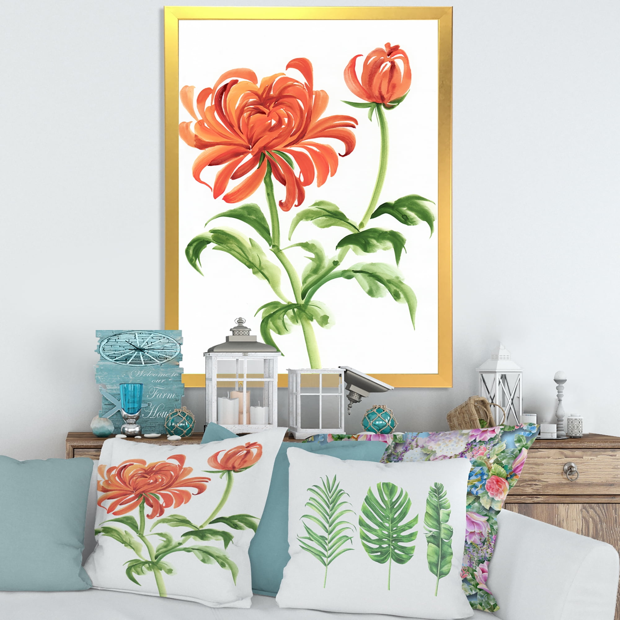 Designart 'Ancient Orange Chrysanthemum Flower' Traditional Framed Art Print