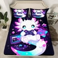 thumbnail image 2 of Manfei Cartoon Animal Axolotl Twin Sheet Sets,Game Gamer Gamepad Twin Fitted Sheet,Pink Purple Black Ombre Flat Sheet For Girls,Ultra Soft Home Decor,3 Pieces, 2 of 7
