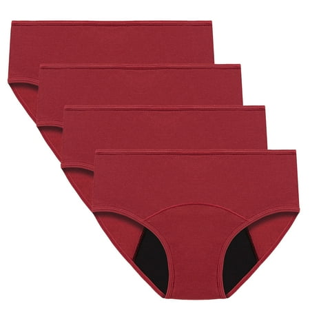 ATOYSOY Women s Mid Waist Period Underpants Plus Size Hip Lifting Cotton Panties  4 Pack Multipack Stretchy Solid Leak Proof Panty Comfy Clearance Shapewear Control Briefs Seamless Red M