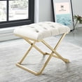 thumbnail image 3 of Contemporary Velvet and Stainless Steel Bench Ivory and Gold, 3 of 6
