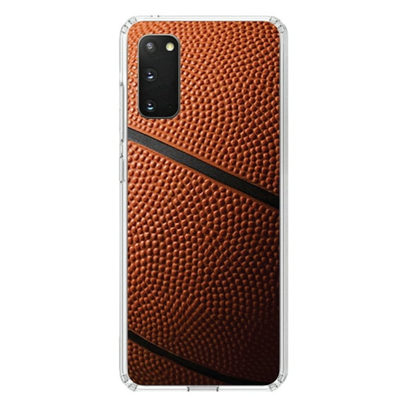 DistinctInk Clear Shockproof Hybrid Case for Galaxy S20 PLUS / 5G (6.7" Screen) - TPU Bumper, Acrylic Back, Tempered Glass Screen Protector - Basketball Photo - Basketball