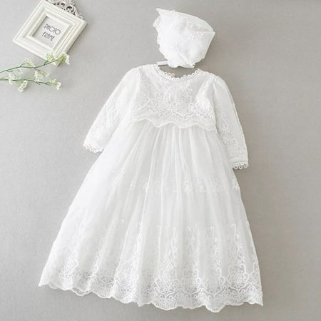 

Baby Girls Long Sleeve Baptism Dress Christening Gown 12M