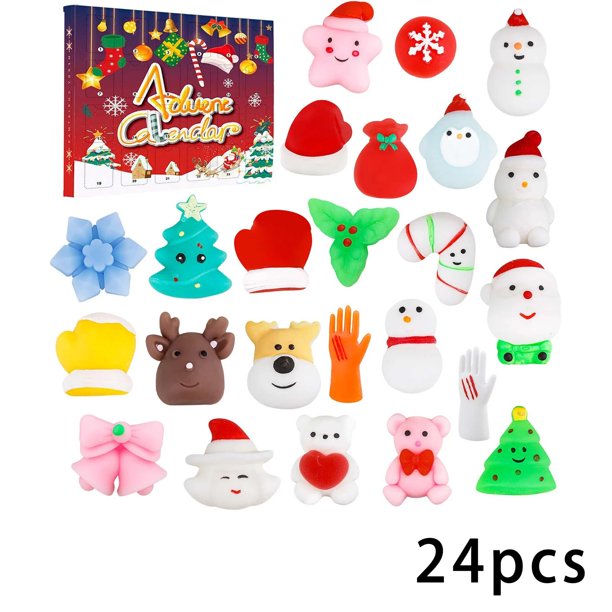 Cajas ciegas de cuenta atrás para Navidad, juguetes de goma de dibujos animados, diversión sin fin para jugar, calendarios de Adviento de Navidad Multicolor, regalo, 24 piezas