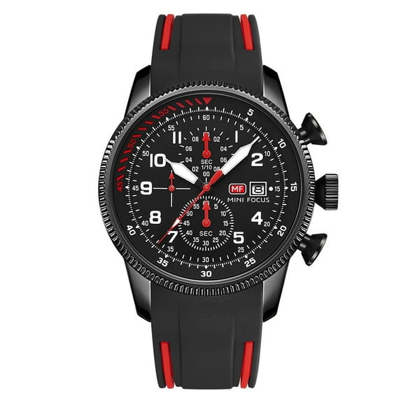 MINI FOCUS Sport Men Quartz Watch Waterproof Chronograph Silicone Strap Auto Date Luminous Wristwatch