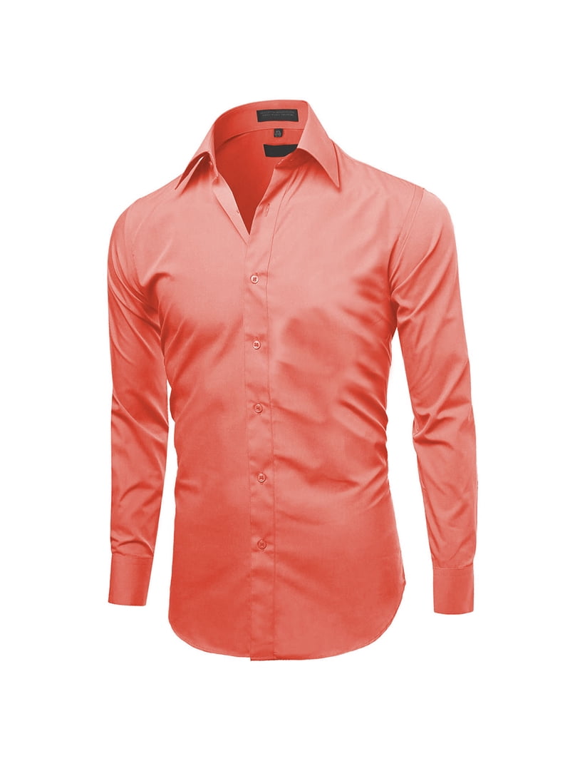 OmegaTux Men's Slim Fit Button Up Long Sleeve Solid Dress Shirt - Coral - L (16-16.5) 34/35 sleeve, Size: Large (16-16 ) 34/35 OmegaTux Men's Slim Fit Button Up Long Sleeve Solid Dress Shirt - Coral - L (16-16.5) 34/35 sleeve, Size: Large (16-16 ) 34/35