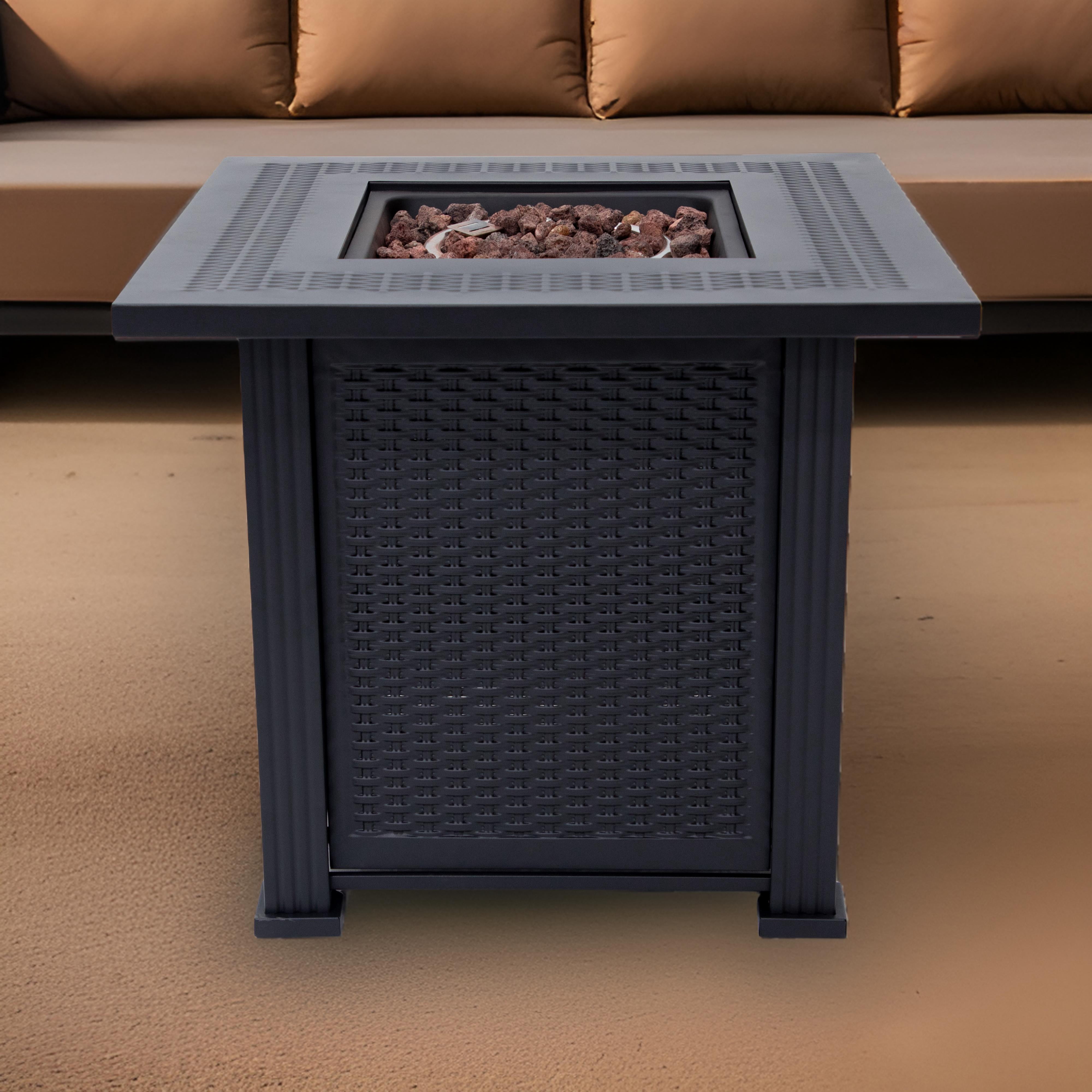 Sol Living Lausanne 28” Outdoor Propane Fire Pit Table 50,000 BTUs Outdoor Fire Pit Propane Metal Patio Fire Pit with Lava Rocks & Lid Durable Firepits for Outside & CSA Certified Outdoor Fireplace