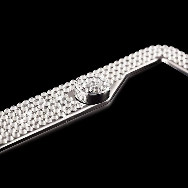 EIGTHTAIL License Plate Frame Sparkly License Plate Tag Cover with Multifaceted Rhinestones Stainless Steel Crystal License Plate Holder for Universal Exterior Car Accessories Leopard