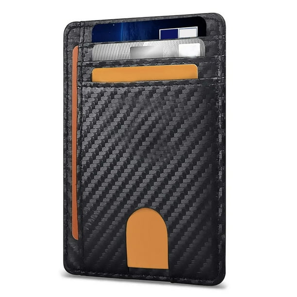 Tarjetero elegante y moderno para hombre, con textura de fibra de carbono, color negro, para oficina, viajes de negocios, tamaño único