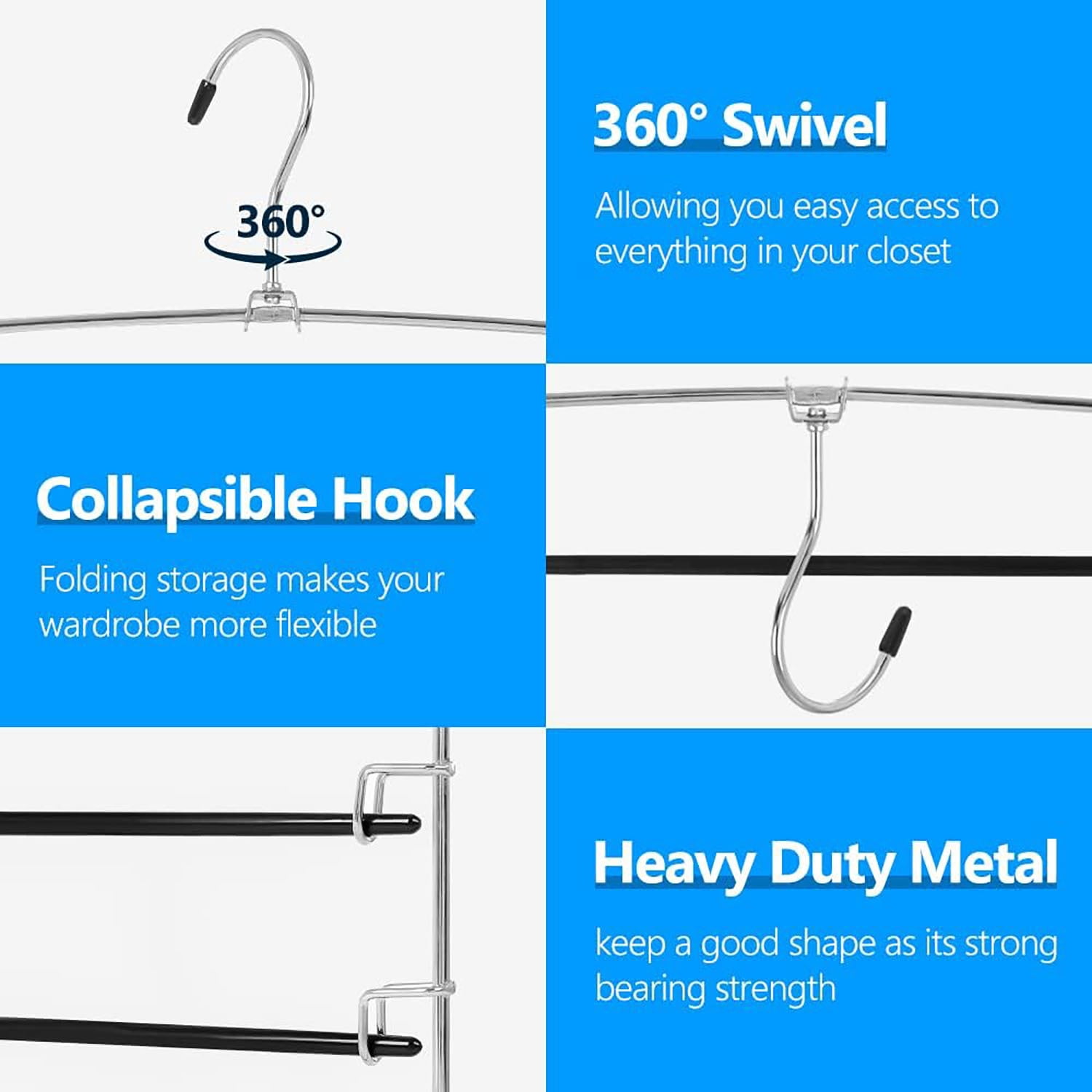 Pants Hangers 4 Pieces, 5 Layer Closet Organizers and Storage Clothes Hangers,Hangers Space Saving with Swing Arm, Multiple Metal Hangers Clothes Organization for Pants Trousers Jeans Leggings Slacks