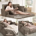 thumbnail image 4 of Muumblus Oversized Chaise Lounge Chiar Indoor Furniture, No Assembly Required, Plush Corduroy Upholstered Sofa Bed Cozy Sleeper Couch for Living Room, Bedroom, Brown, 4 of 11