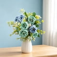 thumbnail image 5 of Blue Artificial Peony Bouquet Lifelike No Fade Flowers for Wedding Table Centerpiece Decor, by Bradem, 5 of 8