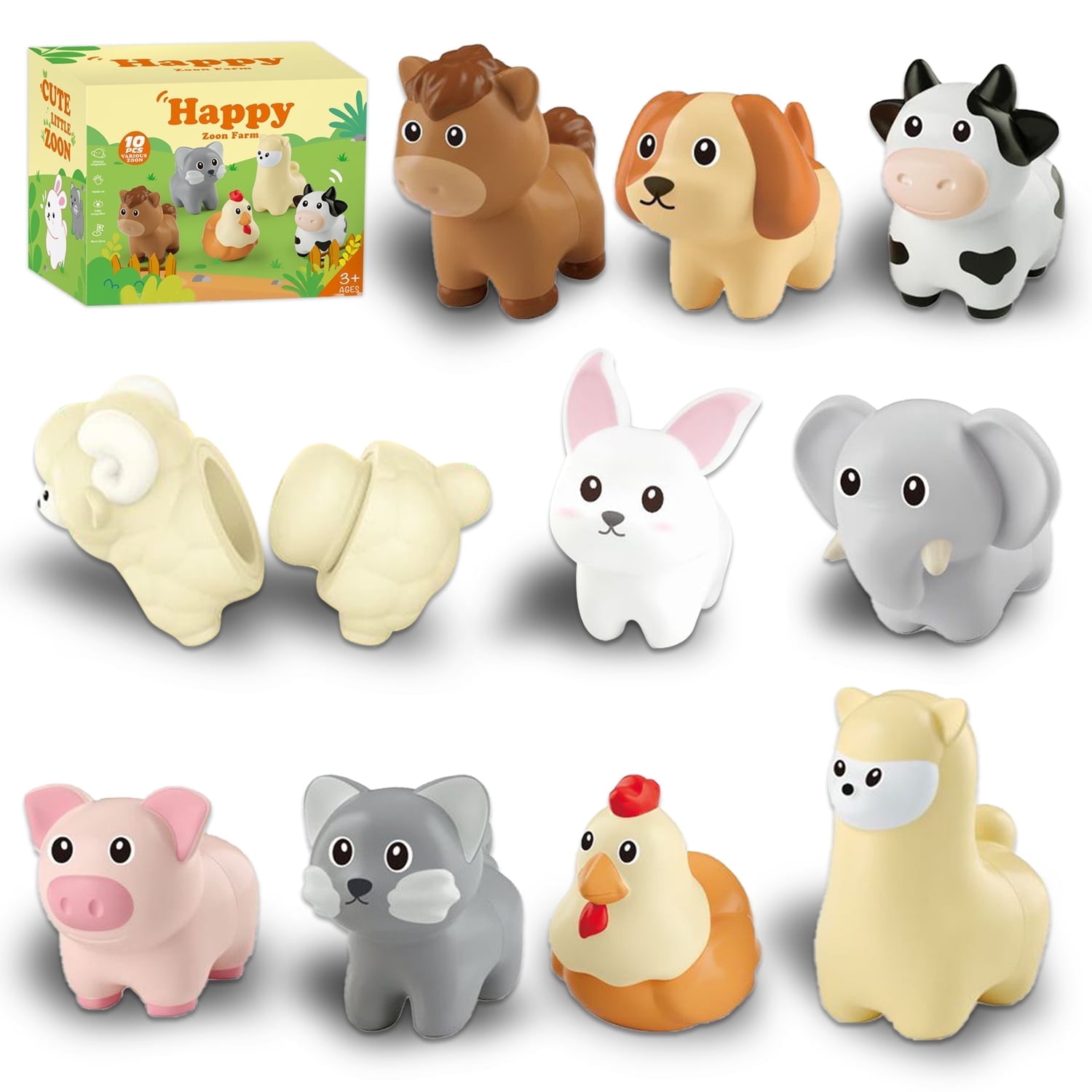 10 Pcs Farm Animal Toys, Montessori Toys for Toddlers 1-3, Matching Learning Animal Set, Easter Birthday Gift for 2 3 4 Years Old