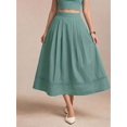 thumbnail image 5 of Green 100% Cotton A-Line Midi Skirt With Side Pockets And Lace Hem Detail, 5 of 8