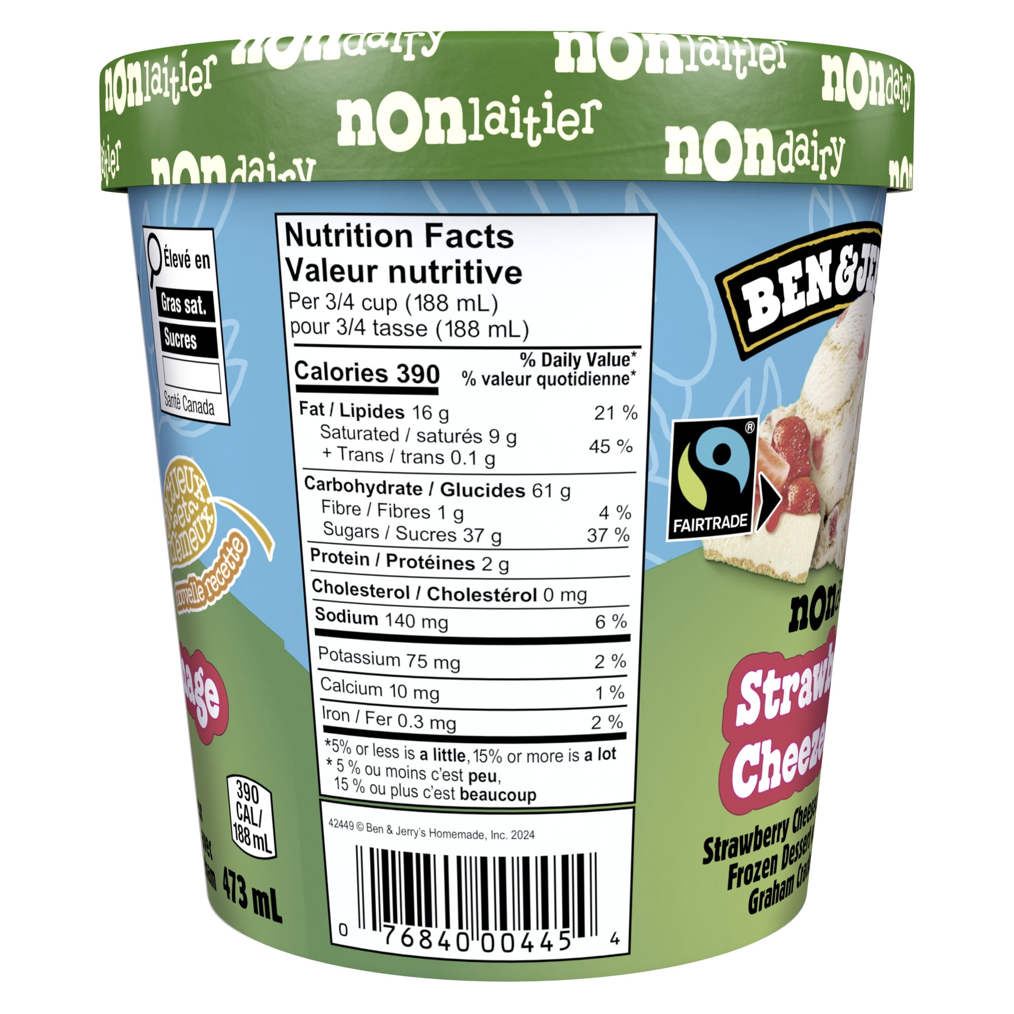 Dessert Glacé Non Laitier Ben & Jerry's Gâteau au Fauxmage à la Fraise 473 mL