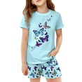 thumbnail image 4 of Toddler Girl Outfits Butterflies Print Short Sleeve T Shirt Top Shorts Pajama Set Baby Clothes For Girls Light Blue 3-4 Years, 4 of 4