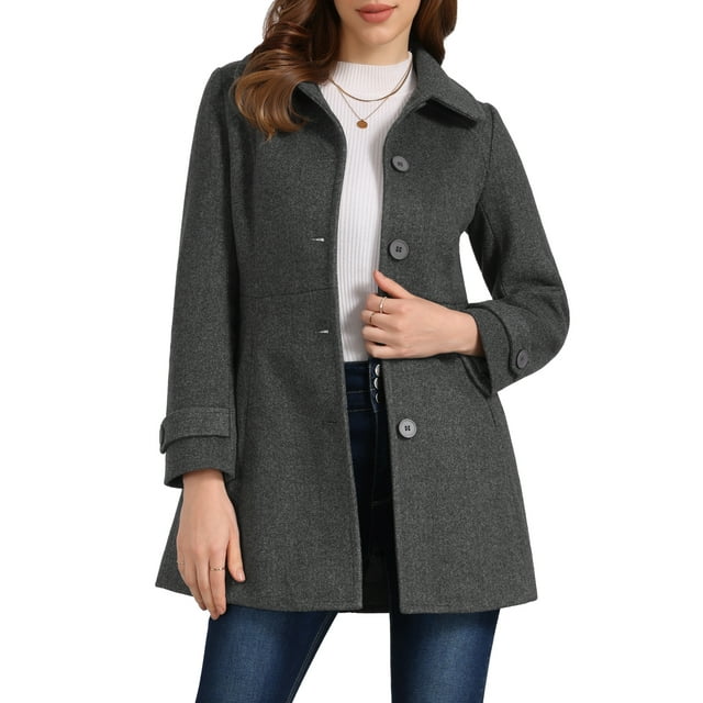 Abrigos de invierno para mujer INSPIRE CHIC con cuello Peter Pan y cierre de botón en la parte delantera, S Gris oscuro