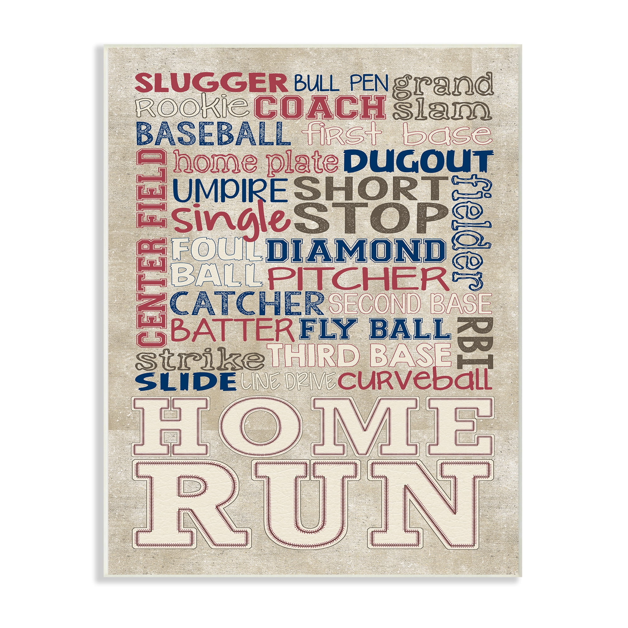 The Kids Room by Stupell Red White and Blue Baseball Typog Canvas Wall Art by Erica Billups