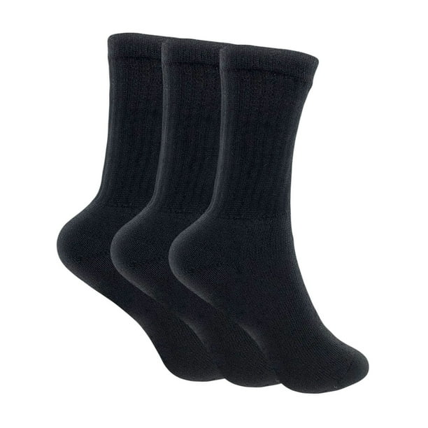 AWS/American Made - Black Cotton Crew Socks for Women 3 PAIRS Smooth ...