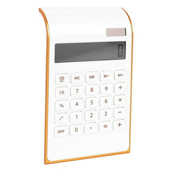 Calculator, Slim Elegant , Office/Home Electronics, Dual Powered Desktop Calculator, Solar Power, 10 Digits, Tilted LCD Display, Inclined , White