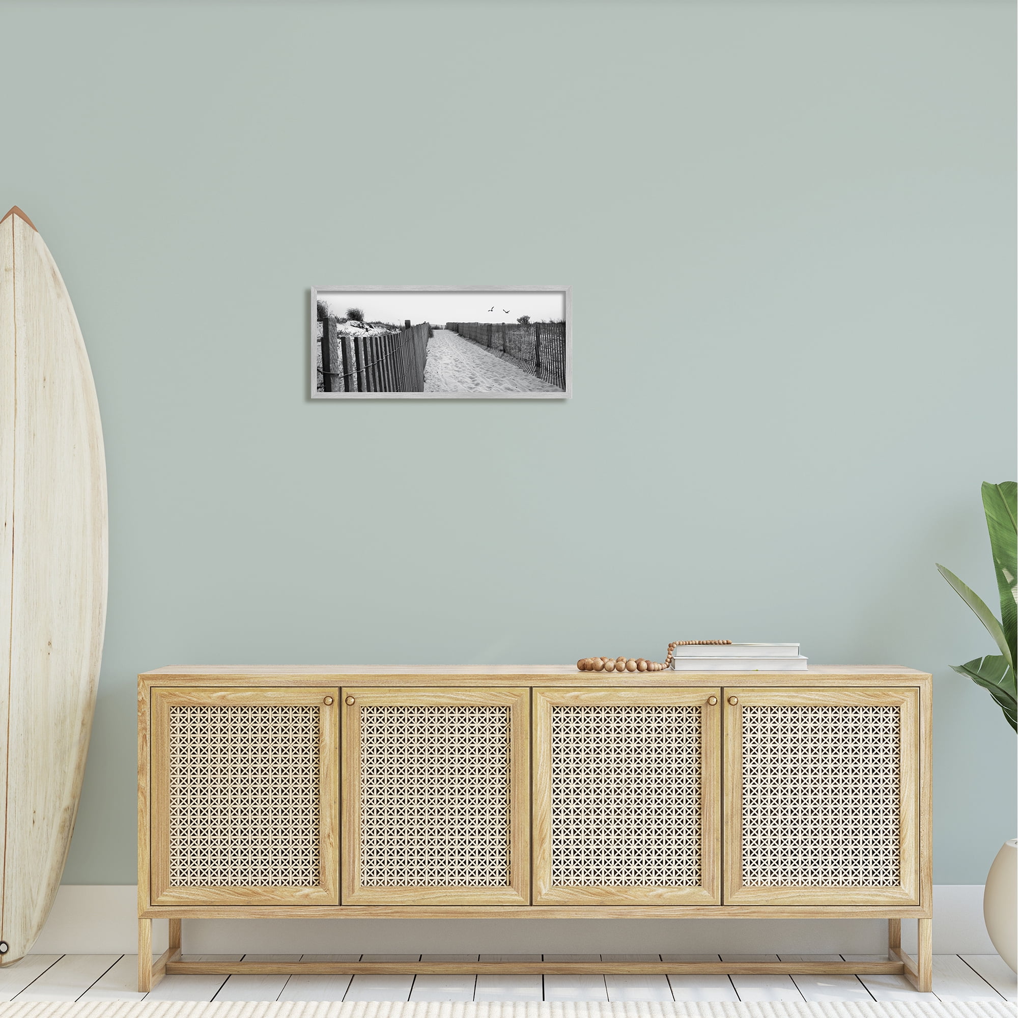 Stupell Sandy Beach Boardwalk Overhead Seagulls Landscape Photography Gray Framed Art Print Wall Art