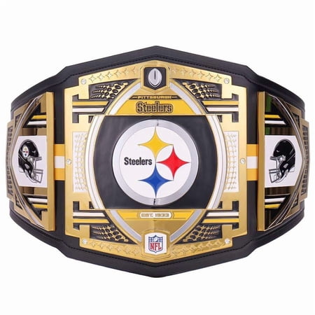 Pittsburgh Steelers Championship Belt Metal Plates Hand-Tooled Leather Strap Adult Size Collectible