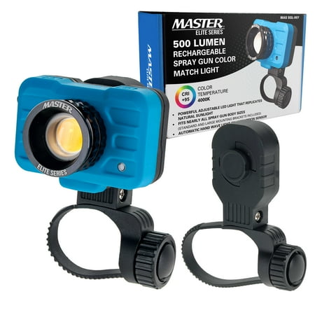 Master Elite Rechargeable Spray Gun Mount Color Match Light 500 Lumen LED CRI 95+ - Replicates Natural Sunlight Illuminates Paint Surface Sprayed Ensures Even Coverage - Automotive Repair Coating