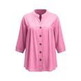 thumbnail image 4 of HongQid Womens Linen Blend Button Down Tunic Ladies Mandarin Neck Pleated Bust 3/4 Sleeve Blouse Casual Shirts, 4 of 7