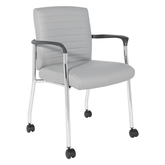Guest Chair in Gray Faux Leather with Chrome Frame