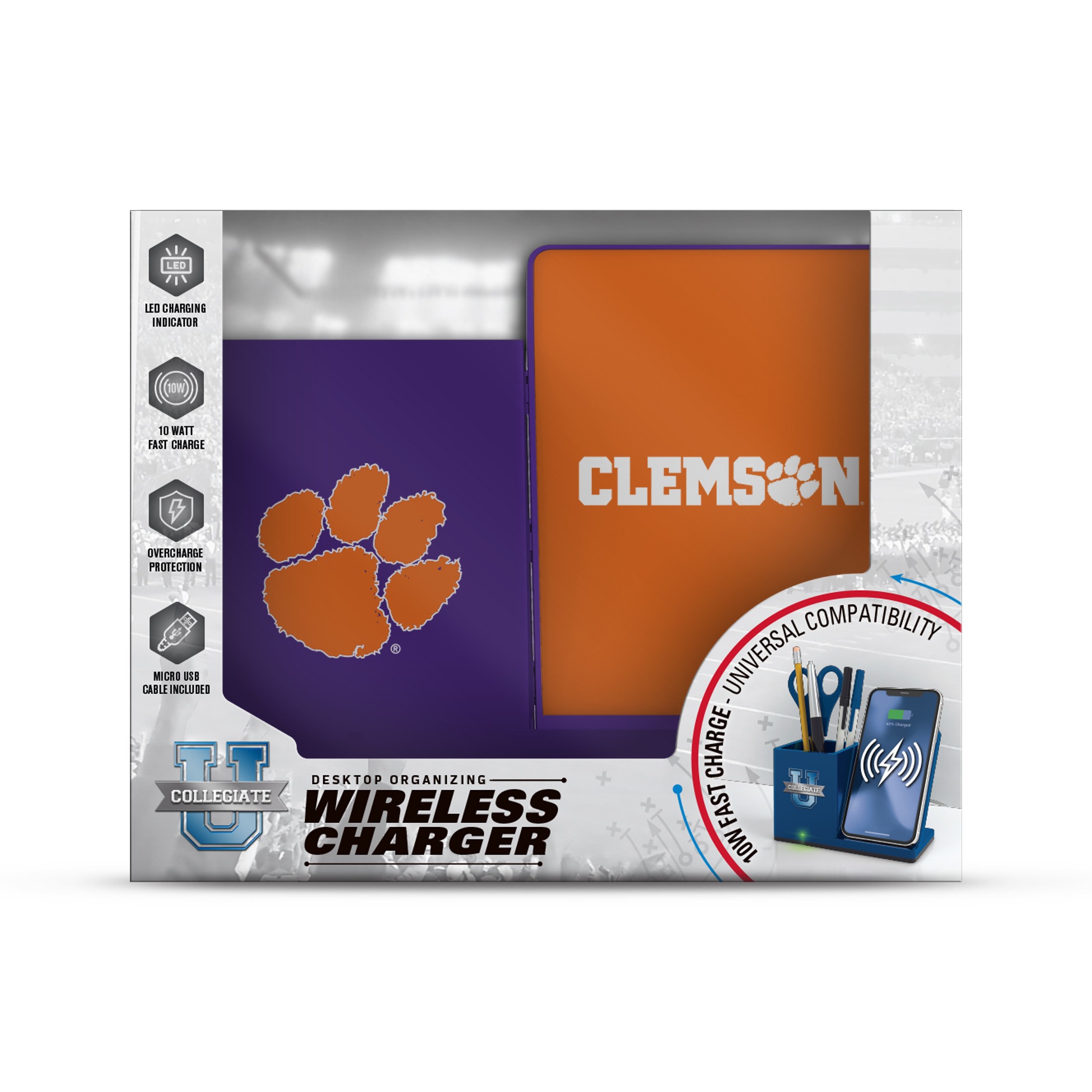 NCAA, CLEMSON TIGERS, WIRELESS CHARGER WITH PEN CUP, BOX