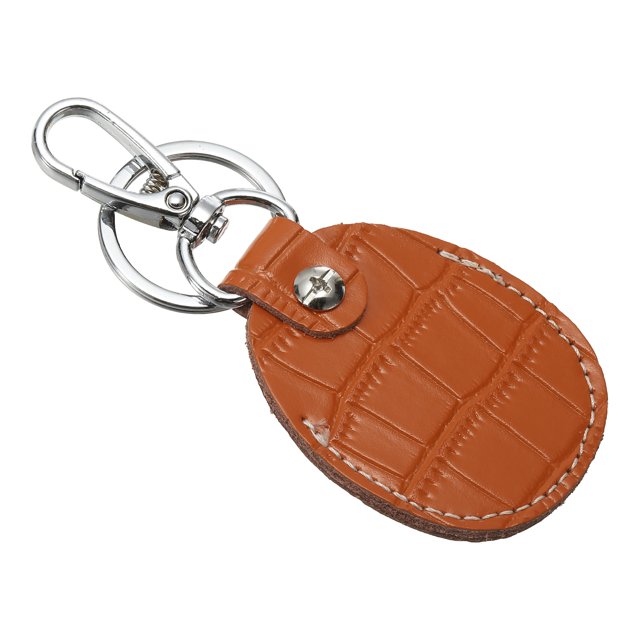 Uxcell Leather Key Fob, Genuine Leather Keys Cover RFID Key Fob Protector Air Tag Holder Keychain Case Orange 1