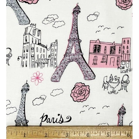 1/2 Yard - Paris Silver Glitter Pink & Cream Cotton Fabric (Great for Quilting, Sewing, Craft Projects, Throw Pillows & More) 1/2 Yard X 44" Wide