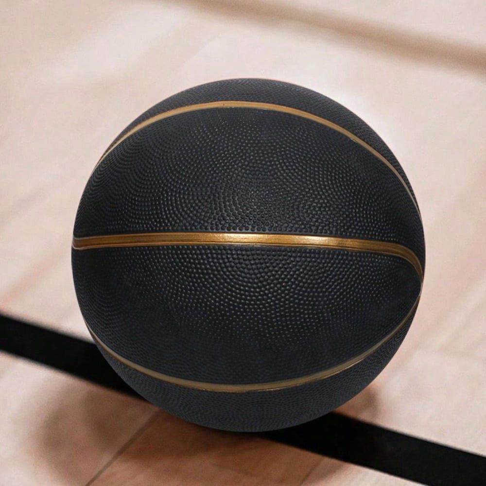 Size 3/5/7 Rubber Basketball, Black with Gold Lines, 1 Pack