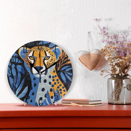 10 Quartz Indoor Wall Clock Silent Mechanism / Cheetah in Cubist Style