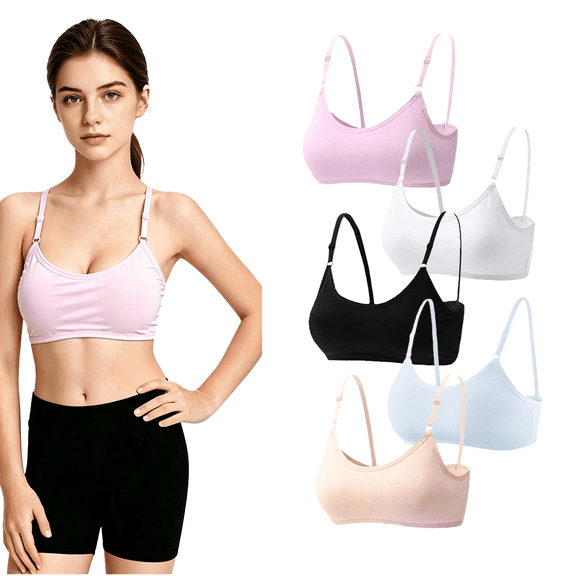 Girls Padded Training Bras Fit for 10-16 Years Cotton Elastic Shoulder Straps Sports Bralette Teen Bra Running Solid