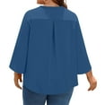 thumbnail image 4 of bbyeadc Plus Size Women Blouses Pleated Split Cuff 3/4 Sleeve Tee Tops Casual V Neck Oversized Summer Clothes L-5XL Dressy Light Loose Flowy Top, Royal Blue L, 4 of 5