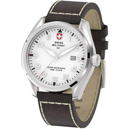 Swiss Military By Charmex Men's Pilot Silver Tone Leather Band Watch
